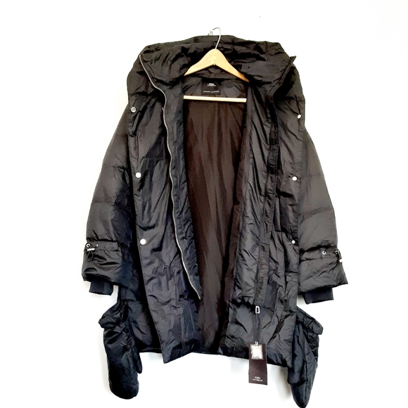 ZARA Puffer Hooded Down Long Black Coat M - Picture 7 of 10